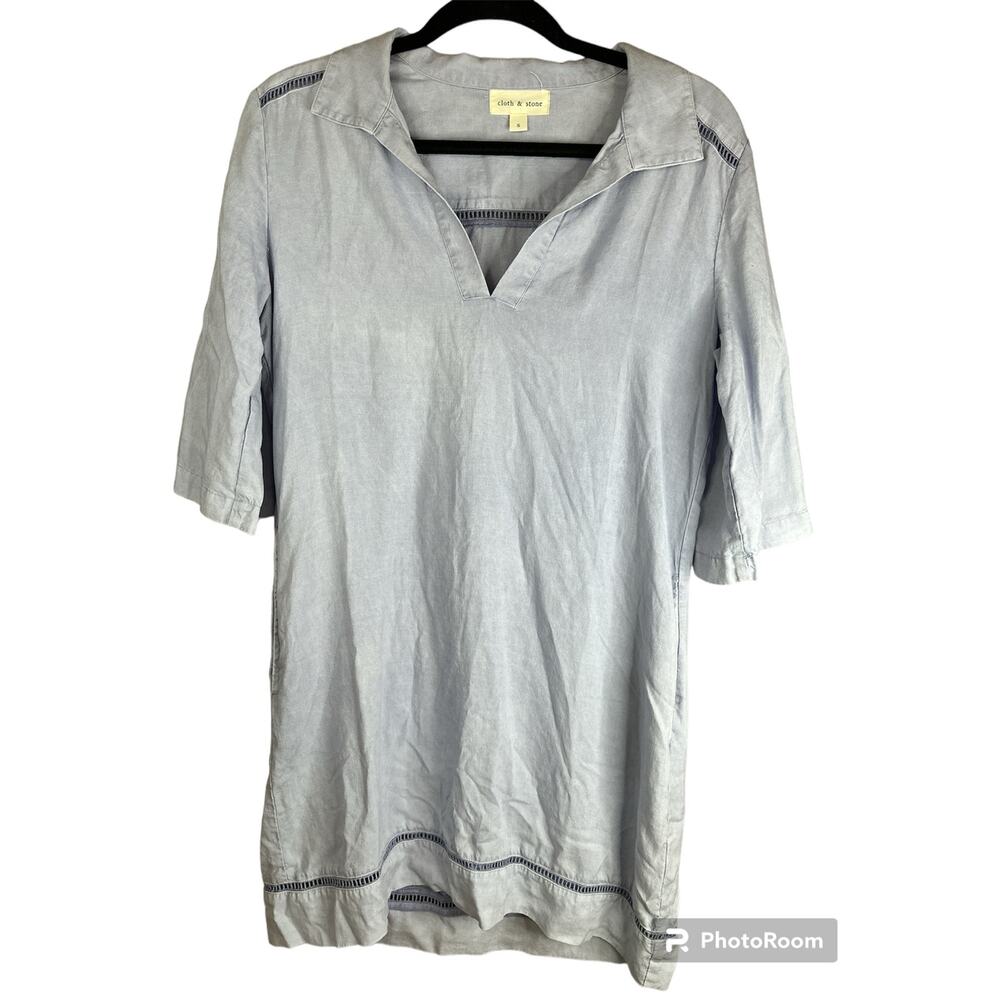 Cloth & Stone Short Sleeve Blue V Neck Shirt Dress Size Small